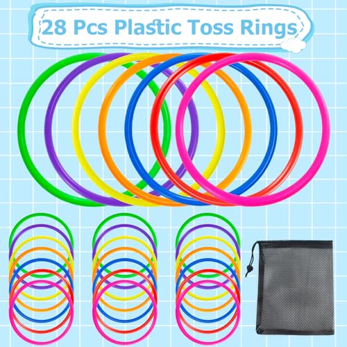 28 PCS Ring Toss Rings,Multicolor Plastic Rings Rings for Ring Toss Game for Kids and Outdoor Toss Rings Carnival Rings for Speed,Agility Practice Games Garden Backyard,7 Colors - size: 7 Inch