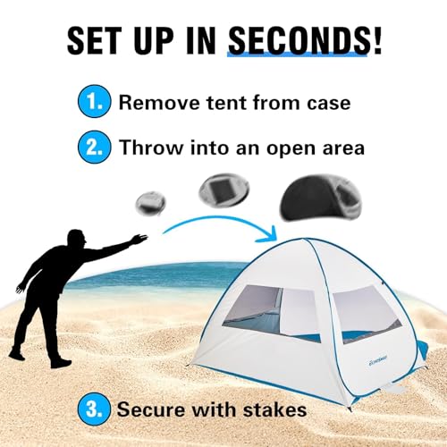 EchoSmile Pop Up Tent for 4 Person Family, Beach Tent Sun Shelter with UPF 50+ UV Protection & Waterproof, Lightweight & Easy Automatic Setup Portable Cabana for Outdoor Travel (Light Blue) - color: Light Blue