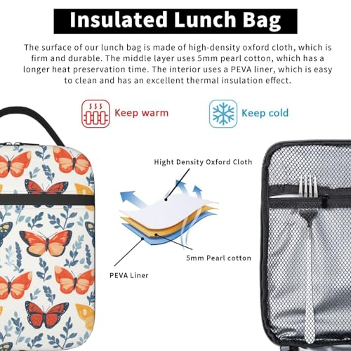 Butterfly Lunch Box for Women Kids Girls Men Insulated Lunch Bag Lunchbox Adults Lunch Tote Bags Reusable Cooler for Work Office School Picnic Travel - color: Butterfly01