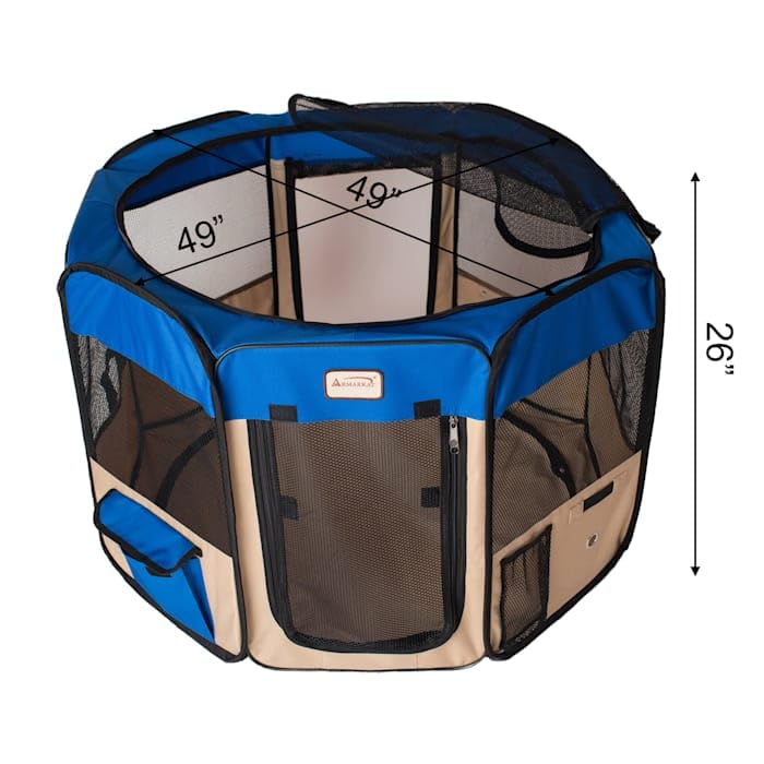 Armarkat PP001B Blue and Beige Portable Playpen - size: Portable