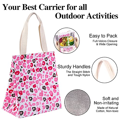 iknoe Insulated Lunch Bag for Women, 9L Sturdy Wide-Open Foldable & Portable Lunch Tote with Interior Pockets, Water-resistant Thermal Lunch Cooler for Adults (Pink Leopard Print) - color: leopard, size: Velcro Closure