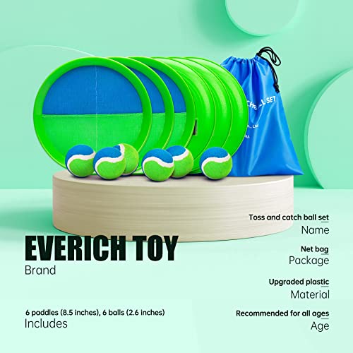 Toss and Catch Ball Game Set, Sticky Ball Paddle Catch Game for Kids, Summer Outdoor Backyard Beach Pool Yard Toy Gift for Boys Girls Ages 3-12 - color: Blue Green, size: 6 Paddles 6 Balls