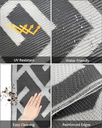 LILIOFFIC Outdoor Rug for Patio Clearance, 5'x8' Waterproof Plastic Patio Mat, Reversible Camping Rugs, Rv, Porch, Deck, Camper, Balcony, Backyard, Gray - color: 01/Grey, size: 5' x 8' (Rectangular)