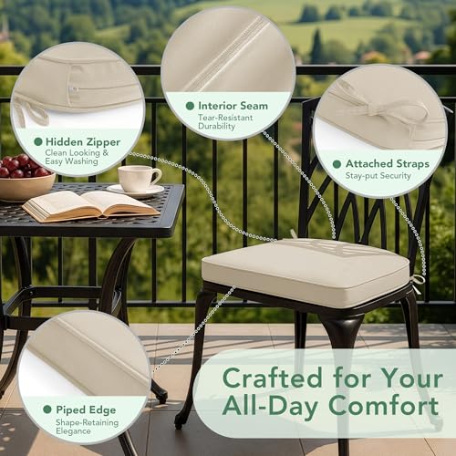 Outdoor Chair Cushions Set of 2: Waterproof & Fade Resistant Patio Furniture Cushions - 17 x 16 x 2 Inch Non Slip Round Corner Seat Cushion Pads with Removable Cover for Garden Yard Lawn, Cream - color: Beige, size: 17x16x2 Inch-2p