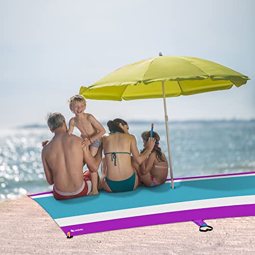 Purple Water-Resistant, Sandproof 10x9ft Beach Blanket With Umbrella Hole–Beach Mat, Compact and Lightweight, Stuff Sack, 4 Stakes, Sand Pockets, Works with Beach Canopies, Umbrellas, Kids Tent - color: Purple, size: 9x10