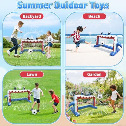 Intoypad Water Sprinkler Soccer Toys, Inflatable Shark Soccer Goal Sprinkler with a Soccer Ball Backyard Outdoor Summer Toys for Boys Girls Outside Yard Water Football Game Toys for Kids Ages 3-8