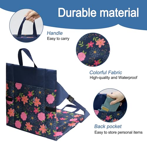 Folding Stadium Seat Cushion with Backrest, Portable Bleacher Pad for Camping,Lightweight Chair with Backrest for Outdoor Sports Concerts - color: Blue Floral