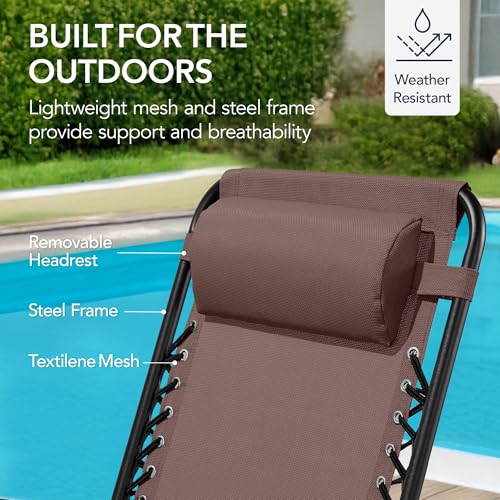 Best Choice Products Outdoor Zero Gravity Rocking Chair, Folding Reclining Patio Lounge Chair with Adjustable Pillow for Lawn, Beach, Camping - Brown - color: Brown