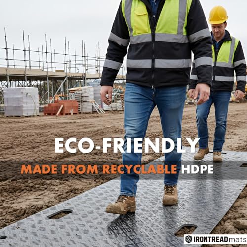Ground Protection Mat 2’ x 8’ – ½” Thick - Recyclable HDPE Diamond Tread Pattern - Non-Slip Reusable Waterproof - Driveway & Construction Mats for Equipment & Landscaping – 5 Pcs Pack