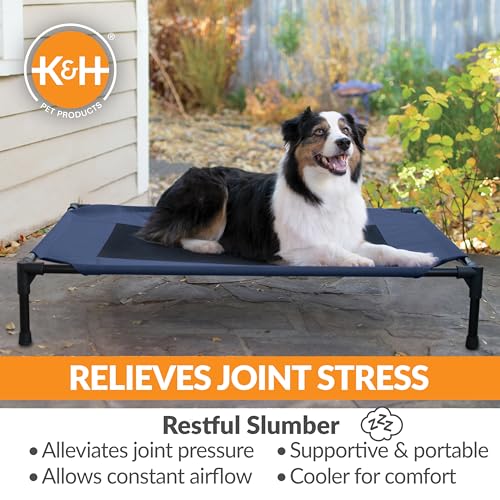 K&H Pet Products Outdoor Elevated Dog Cot, Breathable Cooling Elevated Cot Hammock Pet Bed for Large Dogs, Washable Mesh Cover, Raised Metal Frame, Collapsible, Portable - Large 42 X 30in Blue - color: Blue/Black Mesh, size: Large 42"L x 30"W