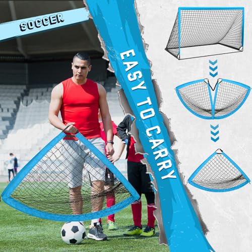 KTRIO 6x4 ft Soccer Goal for Backyard, Portable Soccer Net, Large Foldable Soccer Goals with Carry Bag for Kids Youth Teens Sports - style: Sky Blue