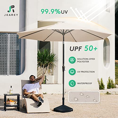 JEAREY 9FT Outdoor Patio Umbrella Outdoor Table Umbrella with Push Button Tilt and Crank, Market Umbrella 8 Sturdy Ribs UV Protection Waterproof for Garden, Deck, Backyard, Pool (Beige) - color: Beige
