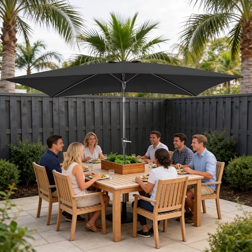 HASLE OUTFITTERS Rectangular Patio Umbrella, 6.5 x 10 ft Rectangle Table Umbrellas w/Heavy Duty Ribs, Effortless Crank and Push Button Tilt, Wind Resistant Sun Umbrella for Outdoor Patio, Gray - color: Gray