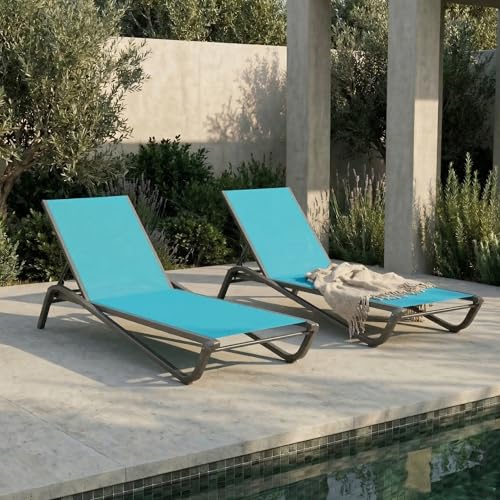 Set of 2 Patio Chaise Lounge Chairs, All-Weather Aluminum Pool Loungers for Outside, 5-Position Adjustable Sunbathing Chair for Deck, Backyard & Poolside, Rust-Proof, Sky Blue - color: Sky Blue, size: Set of 2