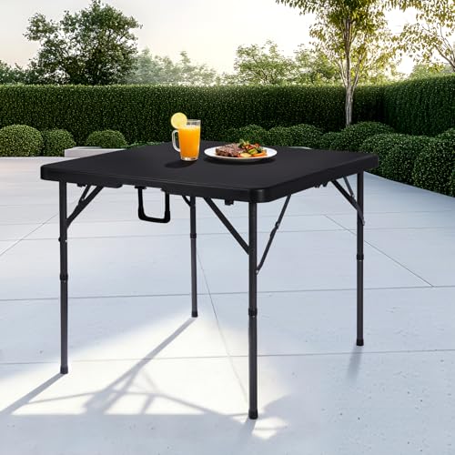 pollilar 34" Folding Card Table Square Foldable Table Plastic Portable with Detachable Legs, Dual Height Adjustable, Heavy-Duty Indoor Outdoor Dining, Game, Picnic, Mahjong Tables-Black - color: Black