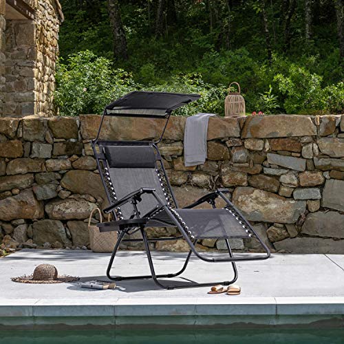 Homall Zero Gravity Chair Patio Lawn Chair Lounge Chair Folding Recliner Adjustable Outdoor with Canopy Shade,Cup Holder (Black) - color: Black