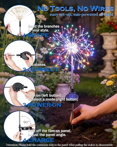 Solar Garden Lights Outdoor Yard Decorations, 4 Pack 150Leds Pathway Light, Fairy Firework Stake Lights for Garden, Patio, Pathway, Flowerbed Multicolor - color: Multicolored, size: 4 Pack