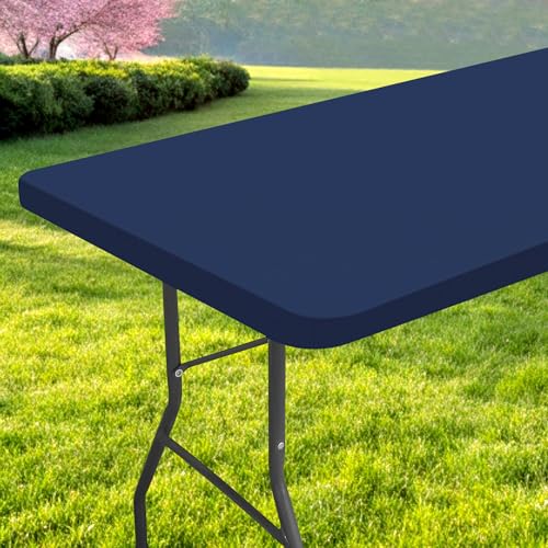 Rectangle Table Cloth, Waterproof Elastic Fitted Tablecloth for 4 Foot Folding Tables, Washable Polyester Tablecloths for Picnic, Camping, Outdoor (Navy Blue, 30"x48") - color: Navy Blue, size: 48" x 30" (Rectangular)