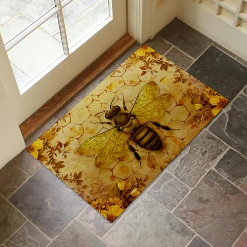 Golden Honeybee Indoor Door Mat for Entryway, 17x29.5 Inch, Bee and Floral Floor Doormat for Home Decor, Non-Slip Rug Mat for Living Room, Kitchen, Bedroom, Gifts for Bee Lovers - color: Color54