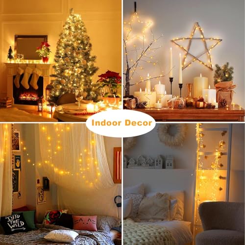 33Ft String Lights Battery Operated with Remote Control Timer, 100LED 4 Pack Waterproof 8 Modes Copper Wire Twinkle Fairy Lights for Bedroom Indoor Outdoor Wedding Dorm Christmas Decorations - style: 33ft, Warm White