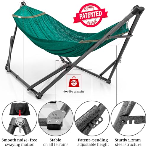 Tranquillo Combo x2 Hammocks with Stand for Outside & Tree Straps, Heavy Duty Hammock with Stand 600lbs for Indoor Outdoor Patio Backyard, x2 Hammocks for 2 Person (Combo - Peacock, Medium) - color: Combo - Peacock