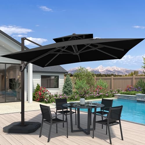 10x10 FT Cantilever Patio Umbrella Double Top Outdoor Square Large Heavy Duty Aluminum Offset Umbrellas with 7 Level Tilt 360-degree Rotation for Pool Garden Deck, Black - color: Black, size: 10' X 10' - Umbrella Only