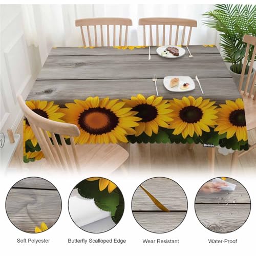 Sunflowers Decorative Tablecloth, Retro Wooden Board Sunflowers Kitchen Table Cover Oblong 52"X70" Tablecloths Dining Table Cloth Buffet Parties Patio and Camping Yellow - color: Sunflowers
