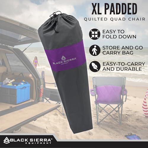 Black Sierra Quilted Padded Camping Chair, Oversized Heavy Duty Outdoor Lounge Seat Supports 300 lbs, Portable, Folding with Cup Holder for Beach, Tailgating, Sports, Patio - color: Purple