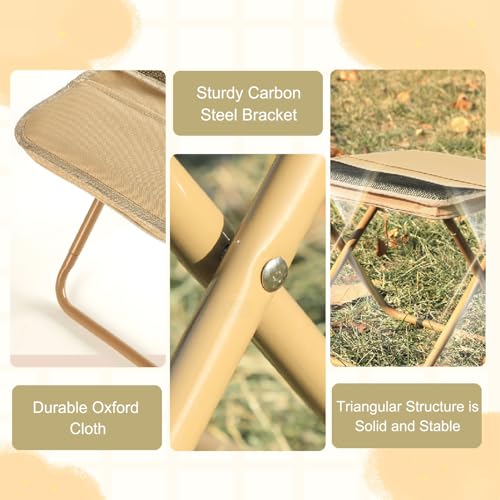 Collapsible Stool Folding Stool for Adults, Foldable Backpack Stool Portable Chair Heavy Duty Compact Travel Camping Stool with Storage Pocket, Portable Folding Seat for Fishing Hiking (Khaki, S) - color: Khaki, size: Small