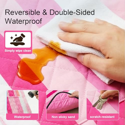 2 in 1 Tote Picnic Blanket Waterproof Outdoor Camping Mat,Large Capacity Beach Blanket 80''x80'' 7 Layers Easy to Foldable and Carry. - color: Pink