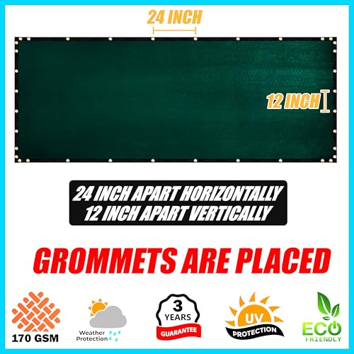 ShadeMart 4' x 25' Fence Privacy Screen Green Heavy Duty 170 GSM Fencing Mesh Shade Net with Grommets & Zip Ties, 90% Blockage - color: Green, size: 0 4' x 2 5'