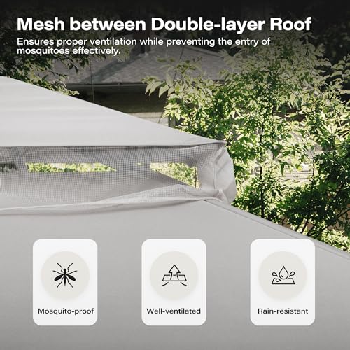 LAUSAINT HOME Gazebo 10x13ft, Heavy Duty Patio Gazebo with Expansion Bolts, Party Canopy Tent with Double Roofs, Mosquito Nettings and Privacy Screens for Backyard, Garden, Lawn, Grey - color: Gray, size: 10'x13'