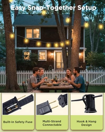 VOLIVO 100FT Outdoor String Lights for Patio, Waterproof Hanging Lights with 35+1 Shatterproof ST38 Edison Bulbs, Dimmable & Connectable Outside String Light for Backyard, Deck, Porch, Balcony - size: 100FT(35 Bulbs)