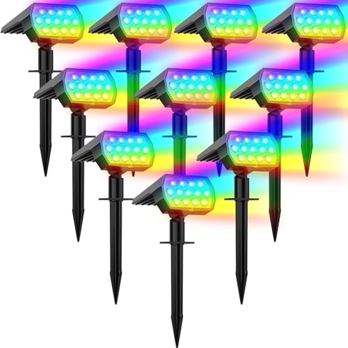 Solar Spot Lights Outdoor Color Changing, [7 Modes/10 Pack] Christmas IP65 Waterproof Landscape Spotlights, Dusk to Dawn Solar Powered Security Light for Patio Gate Walkway Pool Garden Yard Driveway - size: 10 Pack