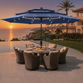 Sophia & William 10ft Patio Umbrellas 3-Tier Umbrella Outdoor Patio Umbrellas with Lights Vented Top 24 LED lights Adjustable Tilt for Pool Garden Backyard, Navy - color: Navy