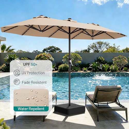 AreShark 13 FT Patio Umbrella with Solar Lights, Double-Sided Outdoor Table Umbrellas with Crank, Large Rectangular Market Umbrella for Porch, Lawn, Pool, Backyard, Beige - color: Beige, size: 6.5x13 Ft