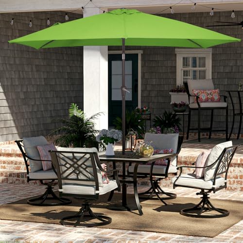JEAREY 6.5x10 ft Rectangular Patio Umbrellas Rectangle Outdoor Umbrella with Push Button Tilt and Crank, Market Table Umbrella 6 Sturdy Ribs UV Protection for Poolside Garden Backyard Deck, Glass Green - color: Glass Green, size: 6.5x10ft