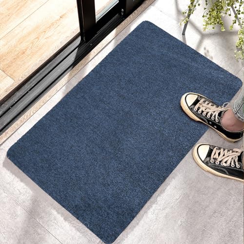 Front Door Mat Indoor Outdoor Entrance,30" x 17" Ultra Thin Low Profile Entry Rugs, Absorbent Door Mats and Muddy Doormats for Any Door, Entryway,Kitchen,Patio,Home - color: Blue, size: 1'5" x 2'6" (Rectangular)