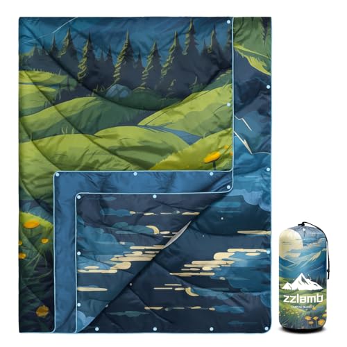 zzlamb Camping Blanket for Cold Weather,Outdoor Puffy Blanket Portable Down Alternative,Windproof Warm Cloak with Snaps,Cozy Quilt Backpacking Picnic RV Travel Plane Car Hammock Beach Climbing - color: Chirping of Summer Night, size: 52x75in