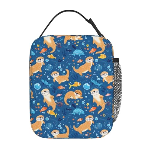 Reusable Otter Lunch Box for Kids Girls Boys Women Adult, Insulated Cute Marine Life Print Lunch Bag,Polyester Cooler Handbags Case for School Picnic Work Travel Outdoor Beach or Hiking (Blue) - color: Otter 01