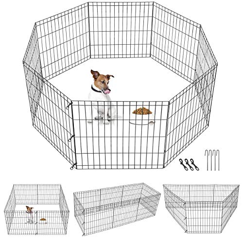 Puppy Pet Portable Folding Playpen 8 Panel Indoor Outdoor Metal Animal Exercise Dog Fence (24'' H)