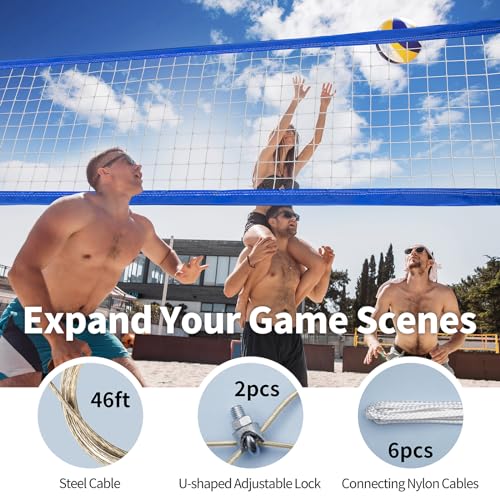 Professional Volleyball Net Outdoor Heavy Duty, All Weather Enhanced, Extended Stainless Steel Cable, Extra Thick Borders, for Backyard Beach Pool Indoor Outdoor- Regulation 32x3FT (Net Only) - color: Blue
