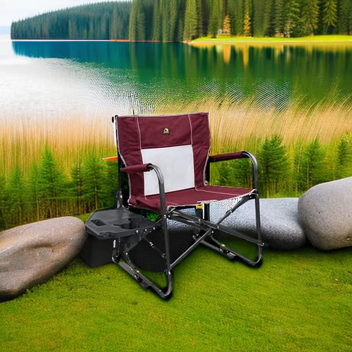 GCI OUTDOOR Freestyle Rocker XL with Side Table Camping Chair | Portable Folding Rocking Chair with Solid, Durable Armrests, Drink Holder & Comfortable Backrest — Red - color: Red, style: Freestyle Rocker XL W/ Side Table