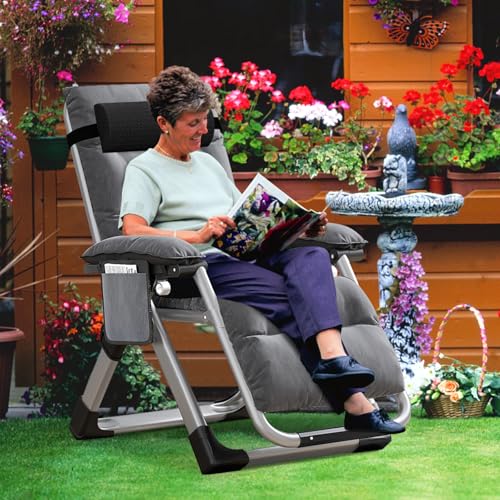 MOPHOTO Zero Gravity Chair, Outdoor Padded Lounge Chair with Side Table, Zero Gravity Recliner Chair, Outdoor Reclining Chair, Sturdy & Comfortable, Supports up to 440lbs - color: Grizzle Gray, style: Zero Gravity Chair