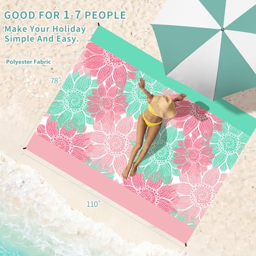 Beach Blanket 78''×110'' Suits 1-7 Adults Waterproof Sandproof Oversized Lightweight Waterproof Durable Blanket Large Picnic Mat for Beach Travel Camping Picnic Hiking - color: Flower Mix, size: 78''x110''