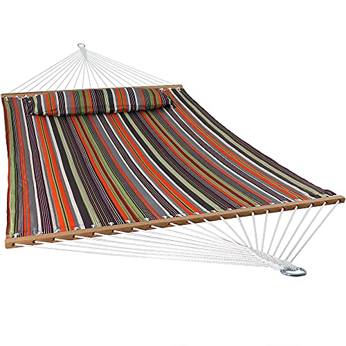 Sunnydaze Quilted Double Hammock for Outside with Spreader Bars and Pillow - 450 lb Capacity, 74x55 Inch Bed, UV Resistant, Quick Dry - Chains Included, Stand Sold Separately - Canyon Sunset - color: Canyon Sunset