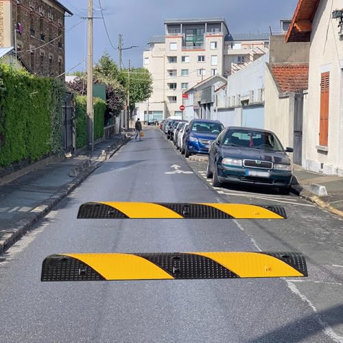 3.3FT Rubber Speed Bump, 2 Pack 2 Channel Heavy Duty Recycled Rubber Temporary Speed Bumps,22000 LBS Load Capacity, Industrial-Grade Traffic Calming Hump for Parking Lots, Garages & Roads