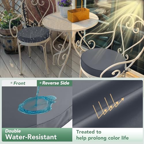 Summsun Outdoor Bistro Chair Cushions Set of 2, 15" D x 3" H Round Chair Cushions Waterproof and Fade Resistant Chair Cushion Pads with Non-Slip Ties and Removable Covers for Garden, Dark Grey - color: Dark Grey, size: 15x3 Inch (Round)-2p
