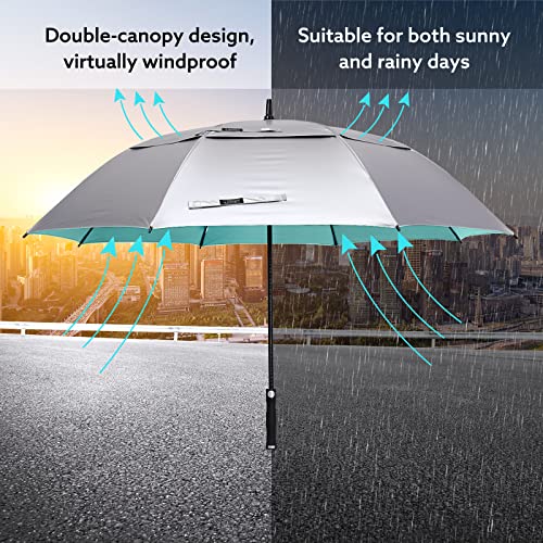 G4Free Vented UV Golf/Beach Umbrella 68" Arc, Auto Open Oversize Extra Large Windproof Sun Shade Rain Umbrellas - color: Silver/Lake Blue