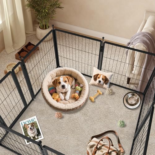 Dog Playpen 24 inch 12 Panels for Indoor & Outdoor Use – Heavy-Duty Metal Pet Fence with Ground Stakes, Rounded Ball Tops for Safety, Stable & Foldable Design, Easy to Assemble - size: 24inch, style: 12 Panels
